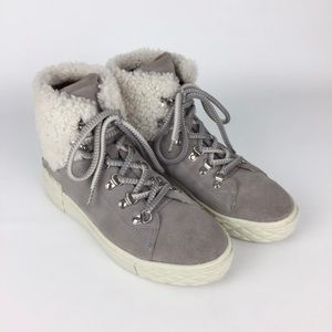 Marc Fisher Davie Water Resistant Gray Suede Shearling Sneaker Bootie 9